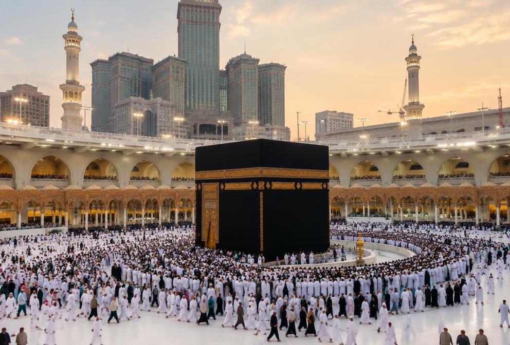 Pilgrims performing tawaf around the Kaaba in Makkah